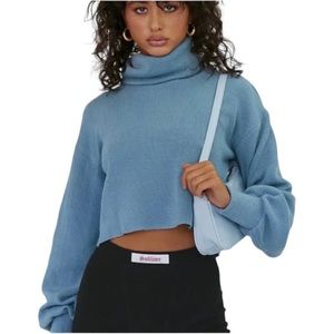 Princess Polly Elliot Turtleneck Crop Sweater Blue